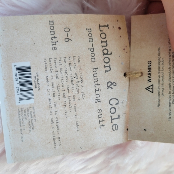 NWT London & Cole Pom-Pom Luxe Pink Faux Fur Bunting Suit Sack Size 0-6 Months - Picture 16 of 16